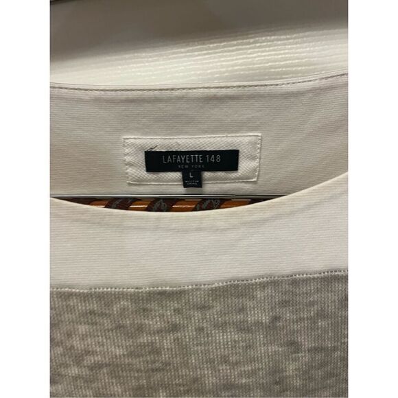 Lafayette 148 New York Blue & Gray Color Block Short Sleeve Knit Dress with Pick - Picture 4 of 7